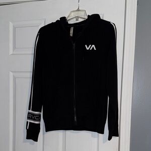 RVCA Black Zip-up Hoodie with White Stripe Accents